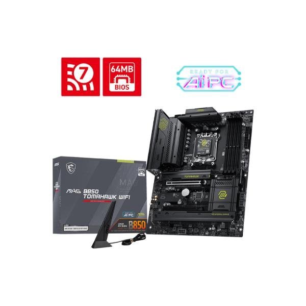 MSI MAG B850 Tomahawk WiFi Motherboard, ATX – Supports AMD Ryzen 9000/8000 / 7000 Processors, AM5-80A SPS VRM, DDR5 Memory Boost 8400+ MT/s (OC), PCIe 5.0 x16, M.2 Gen5, Wi-Fi 7, 5G LAN