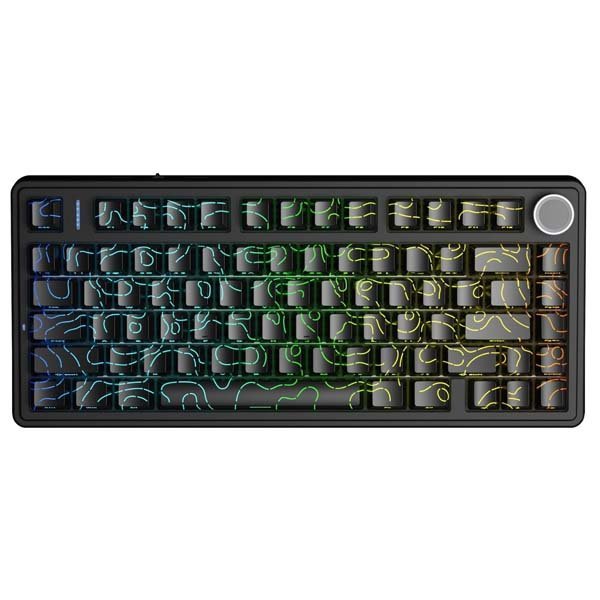 AULA F75 75% Side Engraved Tri Mode TKL 80 Keys Wireless Mechanical Gaming Keyboard With Knob | Black Contour – Star Vector Switches (F75BCS)