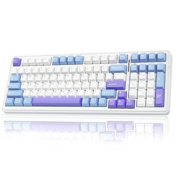 AULA F99 Wireless Mechanical Keyboard | Tri-Mode BT5.0/2.4GHz/USB-C Hot Swappable | Pre-lubed Linear Switches, Gasket Structure | RGB Backlit Gaming Keyboard (Blue+White – Graywood Switch)