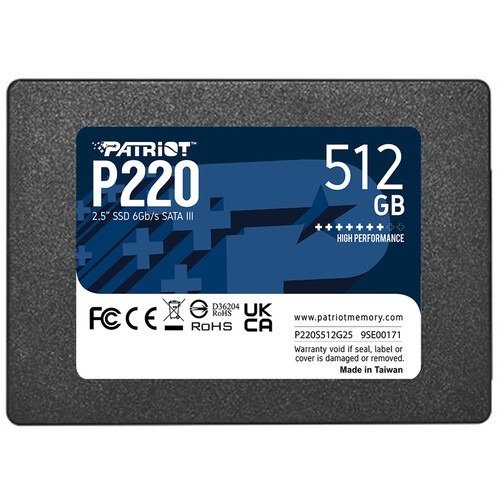 Patriot 512 GB P220 2.5″ SATA III Read Speed 550MB/s Internal (SSD) Solid State Drive, 5 Year Warranty