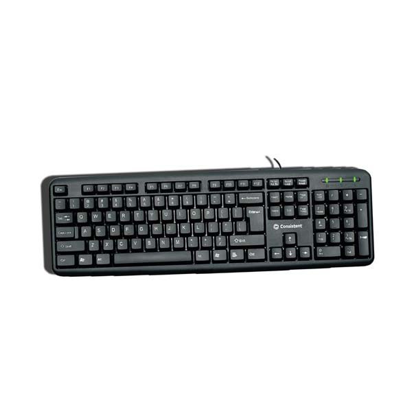 Consistent Classic Silver Wired Keyboard (SK101) for Windows, USB Plug-and-Play, Full-Size, Spill-Resistant, Curved Space Bar(Black)